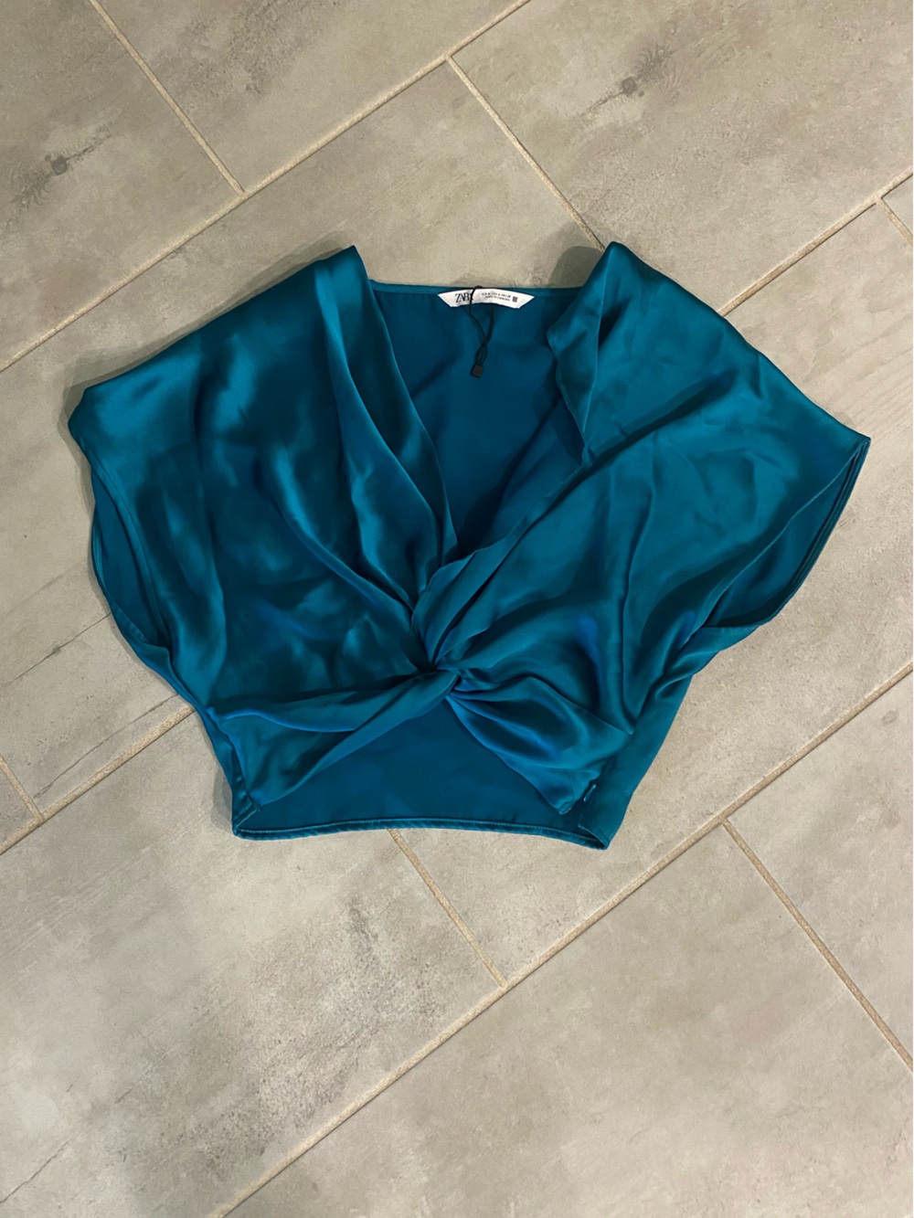 Zara teal satin effect top